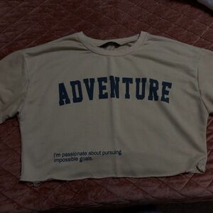Adventure Graphic Crewneck Sweatshirt - Beige with Navy Print
